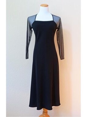 Jones New York Black Long Sleeve Mesh-Yoke Dress